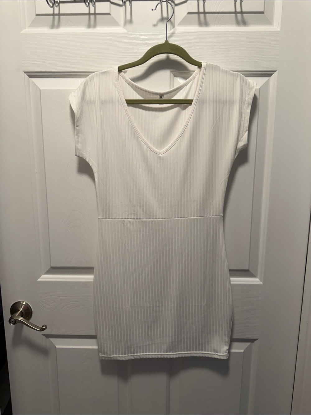 Source Unknown White Ribbed V-Neck Mini Dress